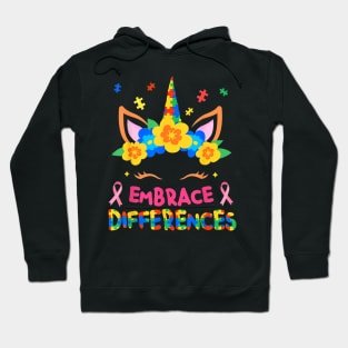 Embrace Differences Unicorn Face Autism Awareness Hoodie